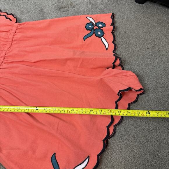 Free People Sophia Embroidered Romper Coral Orange Boho Floral Scalloped Large - Picture 14 of 15